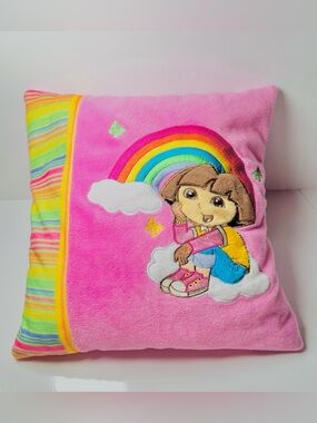 Rare Vintage Y2K Nick Jr. Dora the Explorer Embroidered Rainbow Throw Pillow
